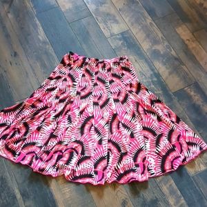 Premise Retro Midi Dance Skirt Small, Pull On Stretchy Tropical Print Hot Pink